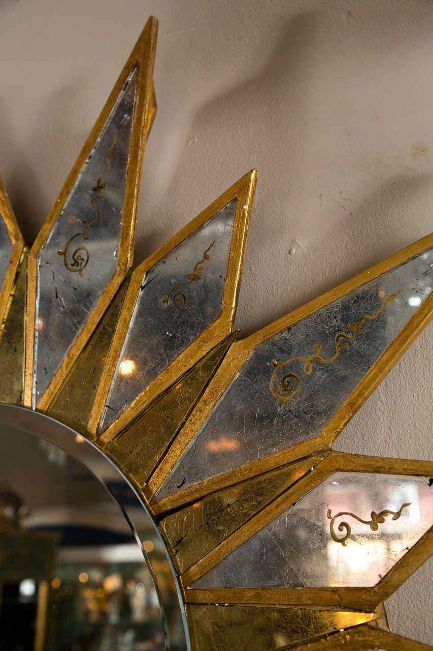 Art Deco Pair of Églomisé Glass Sunburst Mirrors