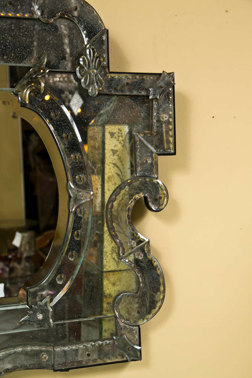 English Venetian Style Over the Mantle Mirror