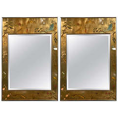 Vintage Pair of LeBarge Chinoiserie Gilt-glass Mirrors