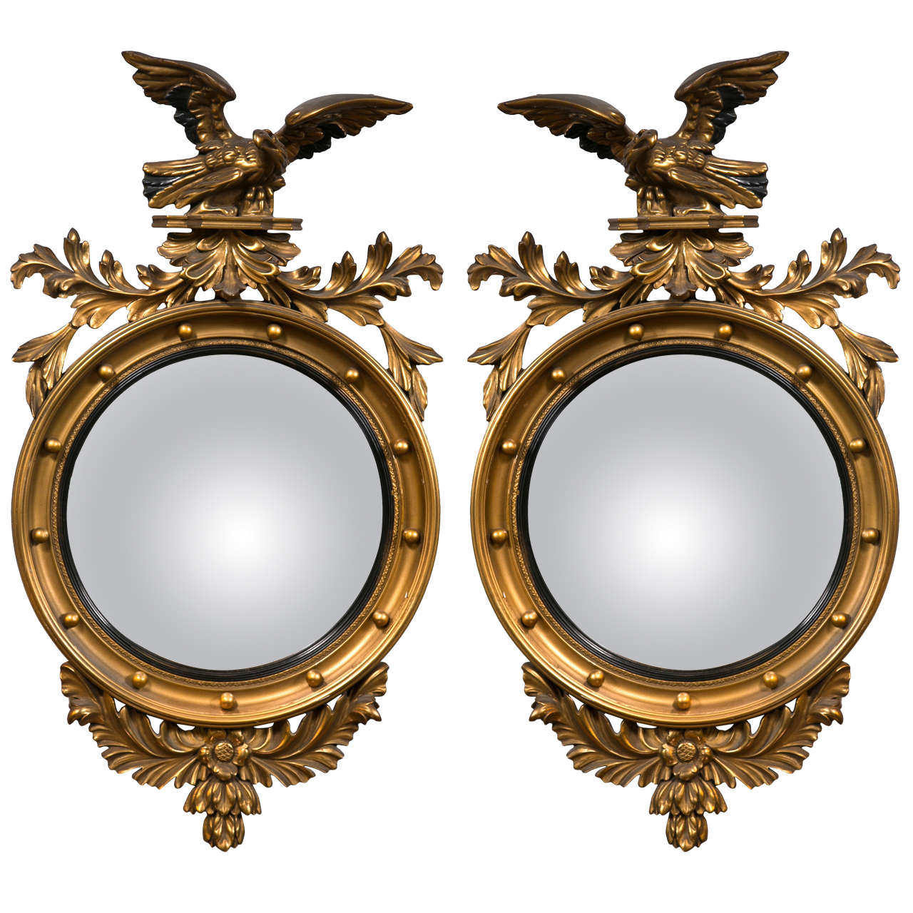 Pair of American Federal Style Round Convex Mirrors