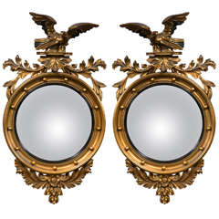 Pair of American Federal Style Round Convex Mirrors