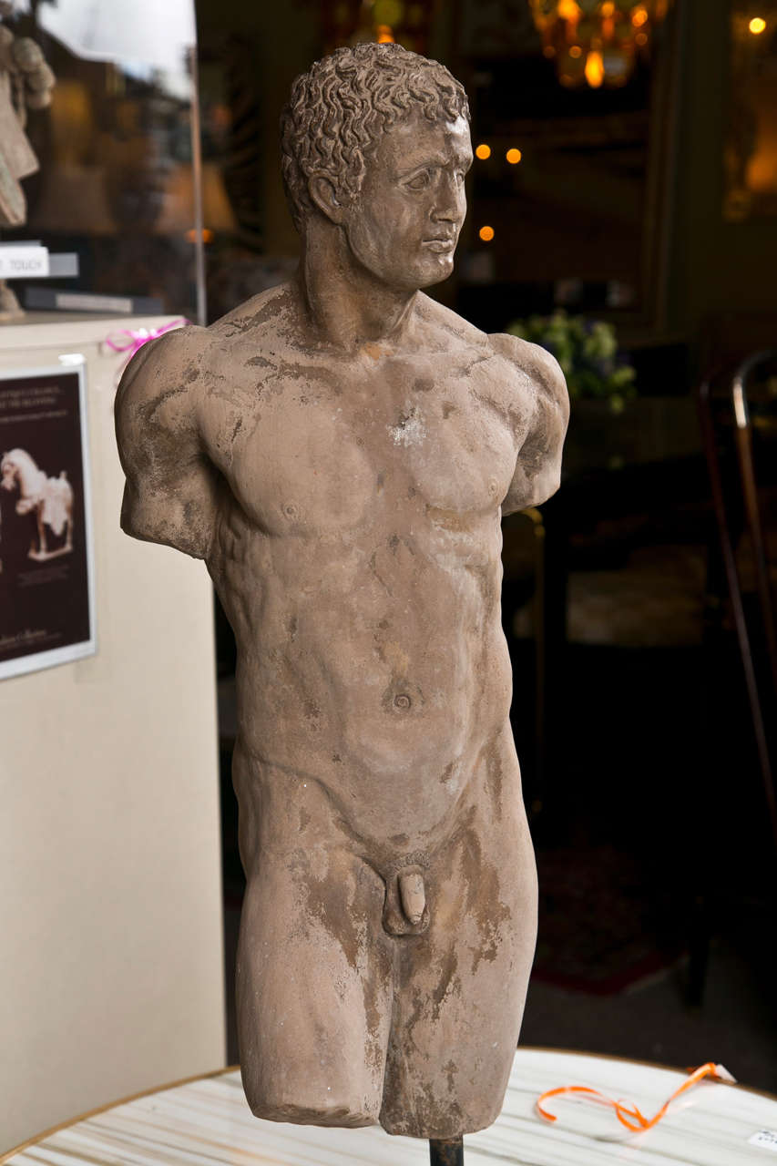 19th Century Terra Cotta Nude Male Sculpture
