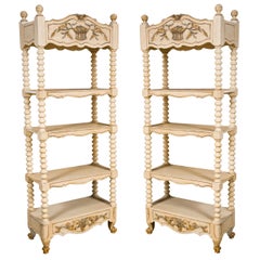 Pair of Decorative Ivory Color Painted Etagere Bookcases With Three Tiers