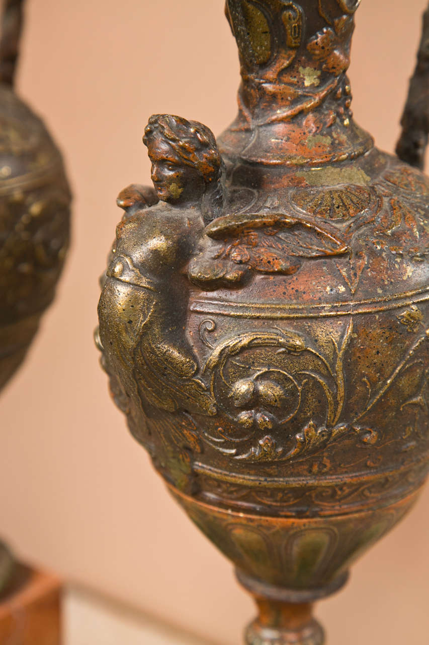 English Pair of Bronze Ewers Mounted as Lamps