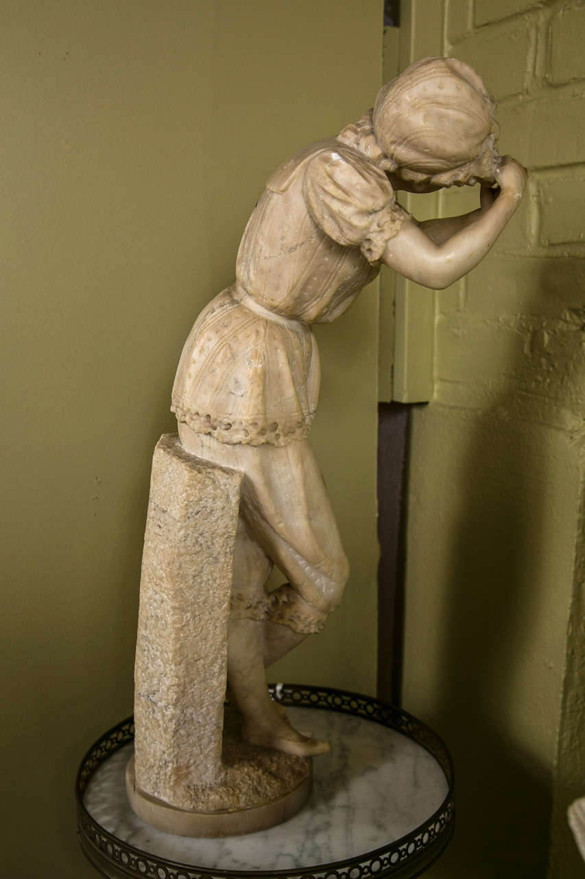 Alabaster Figure of a Standing Woman Washing Her Hair Nicely Cast In Good Condition In Stamford, CT