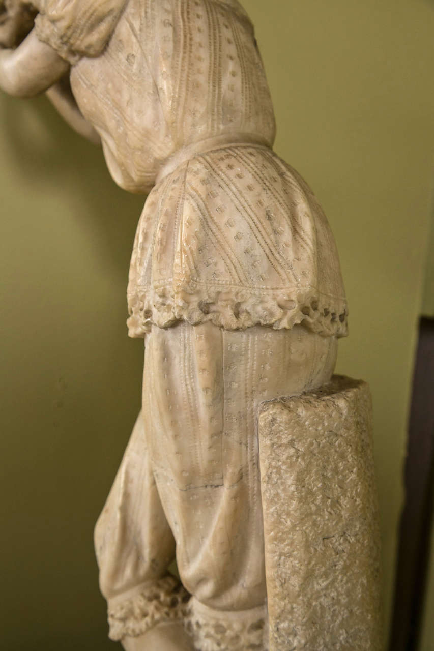 Mid-20th Century Alabaster Figure of a Standing Woman Washing Her Hair Nicely Cast