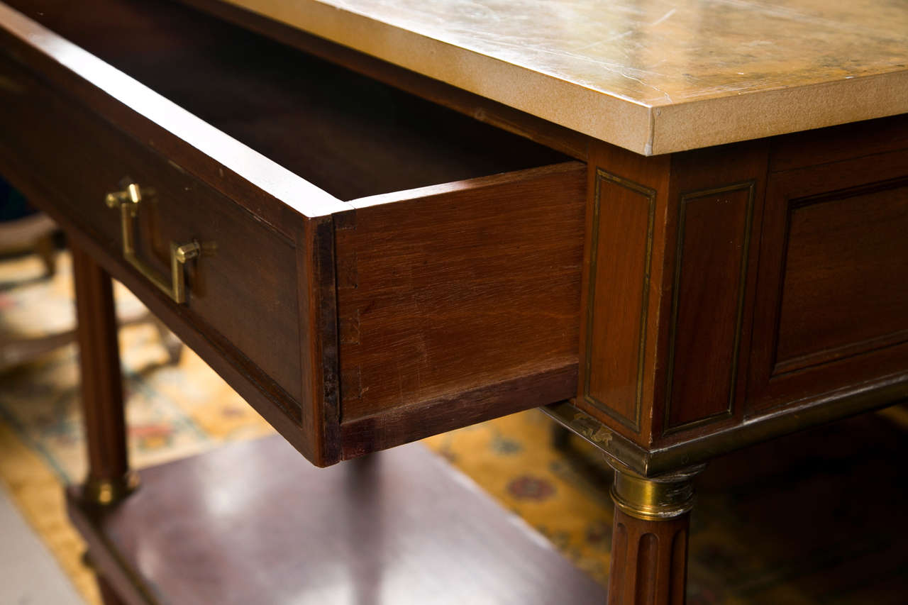 French Directoire Style Mahogany Console Table by Jansen Painted Faux Marble Top In Good Condition In Stamford, CT