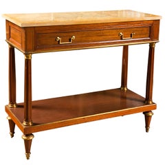 French Directoire Style Mahogany Console Table by Jansen Painted Faux Marble Top