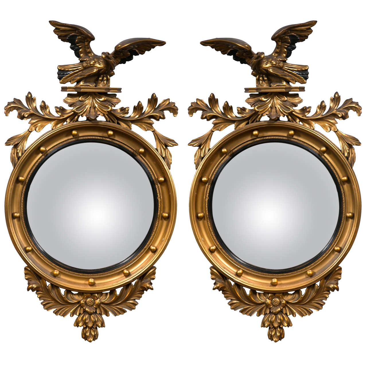 Pair of American Federal Style Round Convex Mirrors at 1stDibs