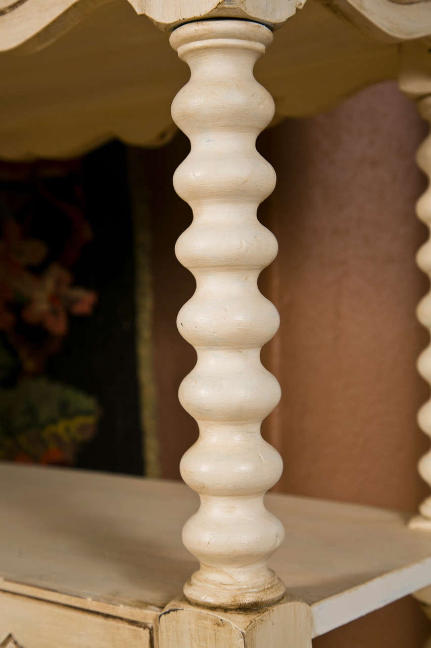 Pair of Decorative Ivory Color Painted Etagere Bookcases With Three Tiers at 1stDibs