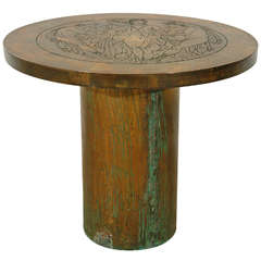 Hand Etched Bronze Side Table by Philip & Kelvin LaVerne
