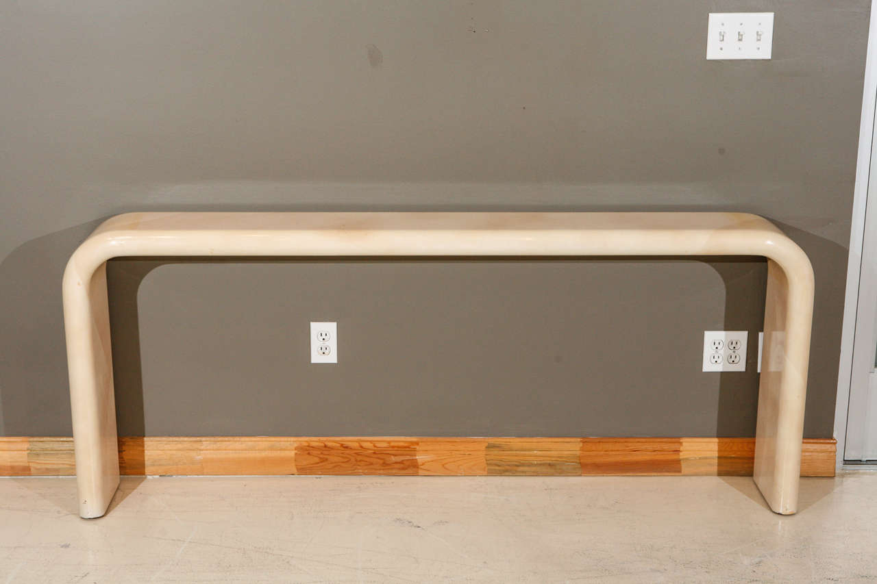 Narrow Parchment Waterfall Console by Karl Springer In Excellent Condition In Los Angeles, CA