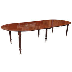 French Louis-Philippe Mahogany Dining Table with Fluted Legs