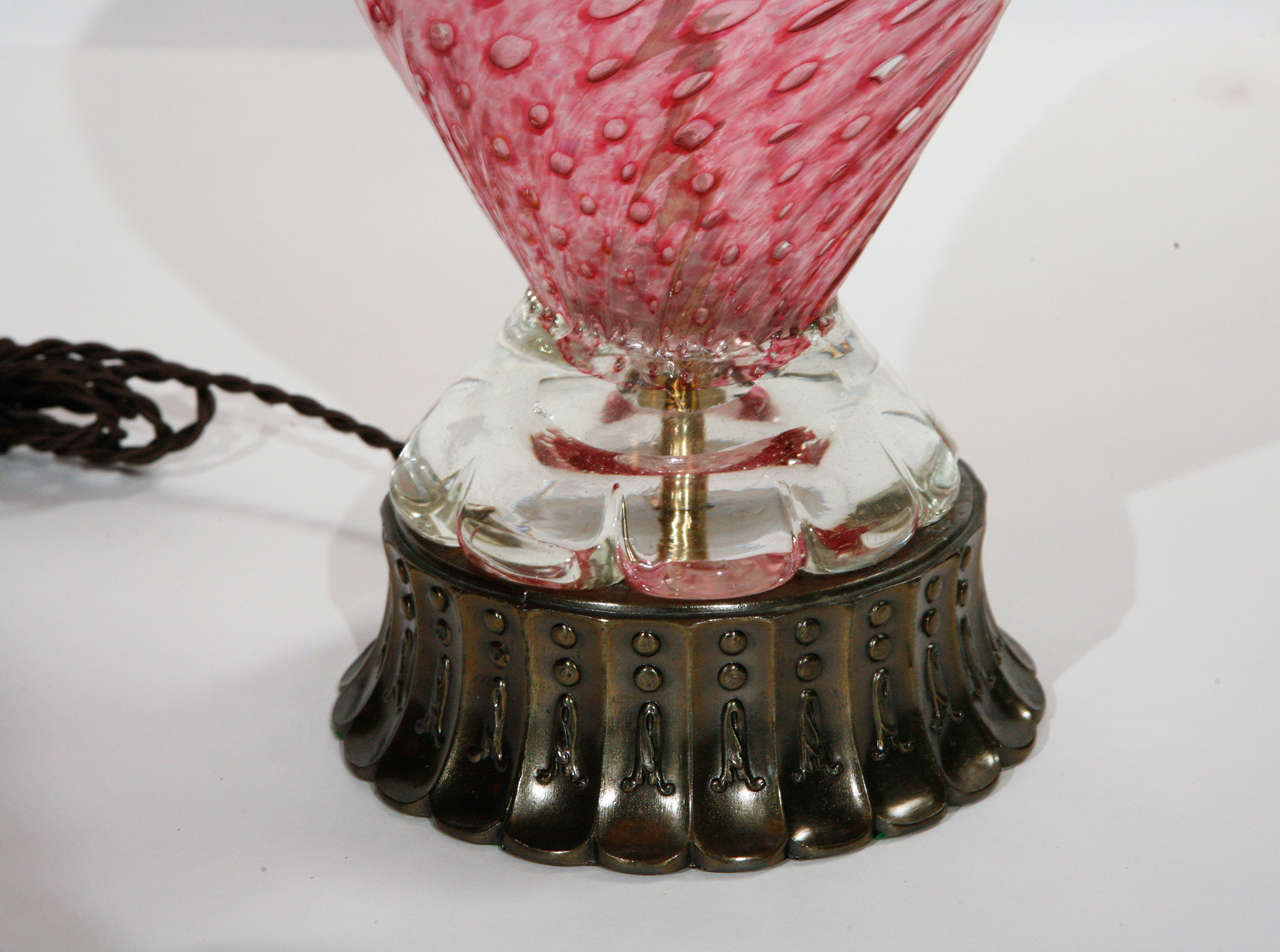 Vintage Pink Murano Lamp In Good Condition In Cathedral City, CA