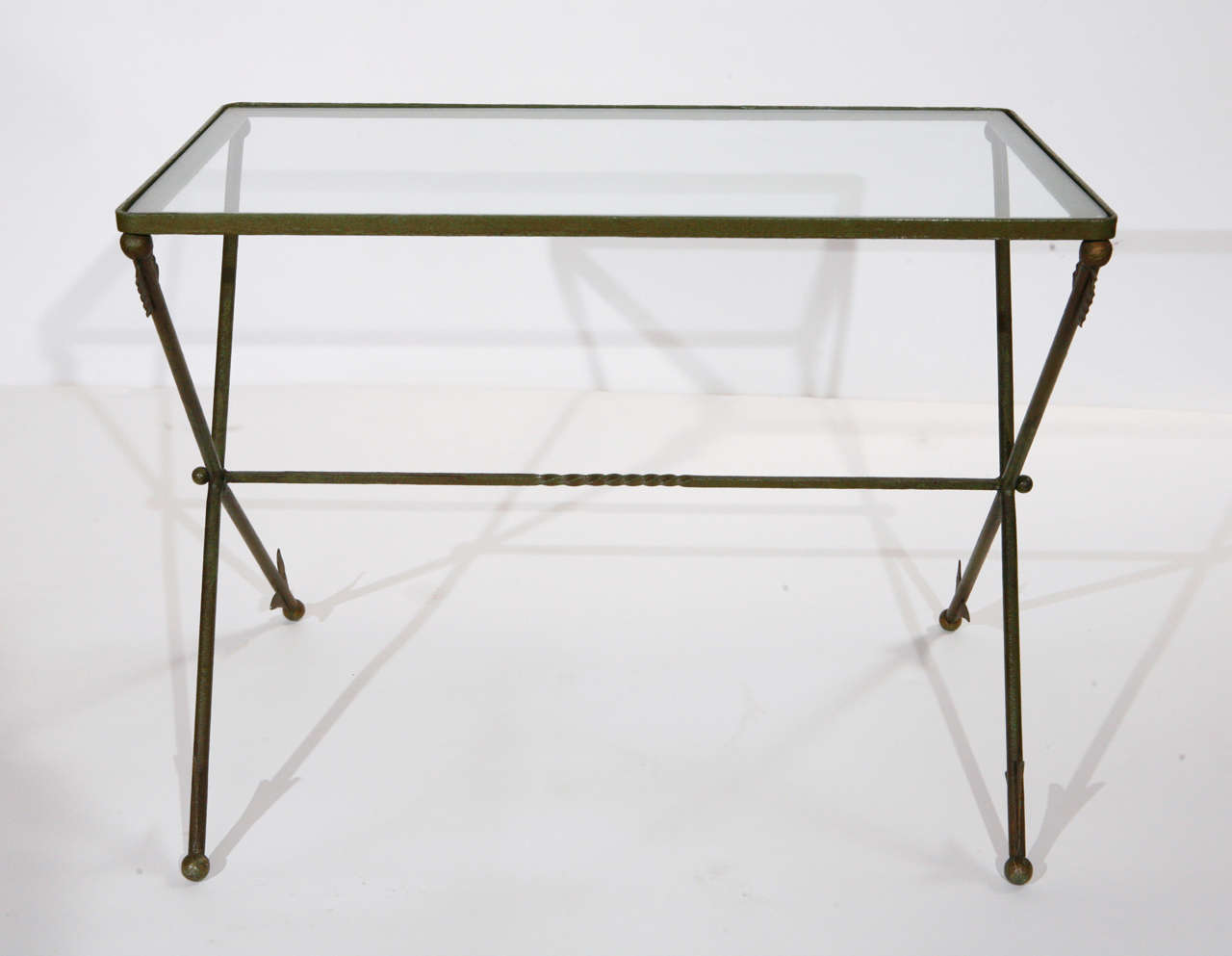 20th Century Vintage Green Patinated Metal Italian Arrows Table For Sale