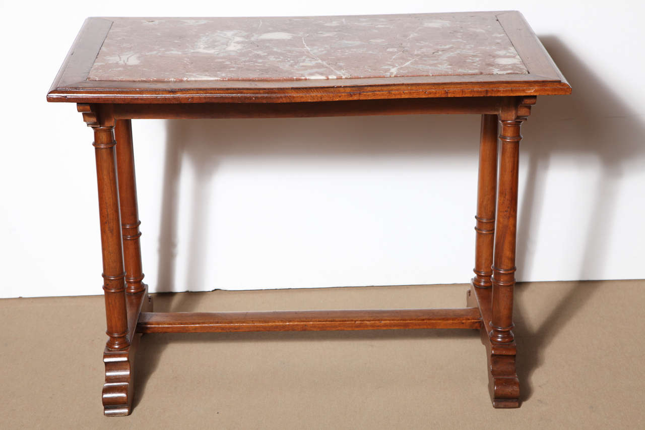 19th Century English, Oak Table With a Marble Inset