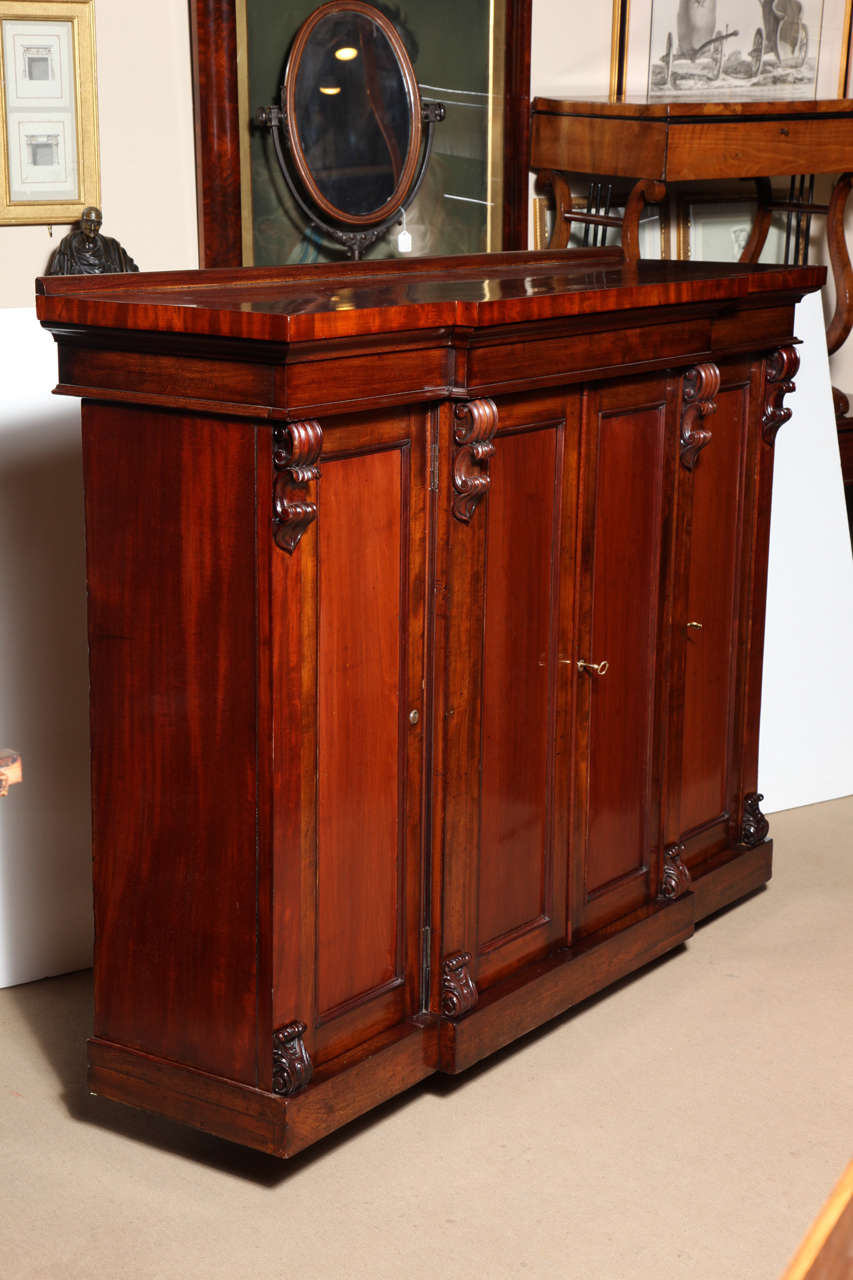 19th Century English, Mahogany Four Door Breakfront Cabinet With Drawers and Adjustable Shelves