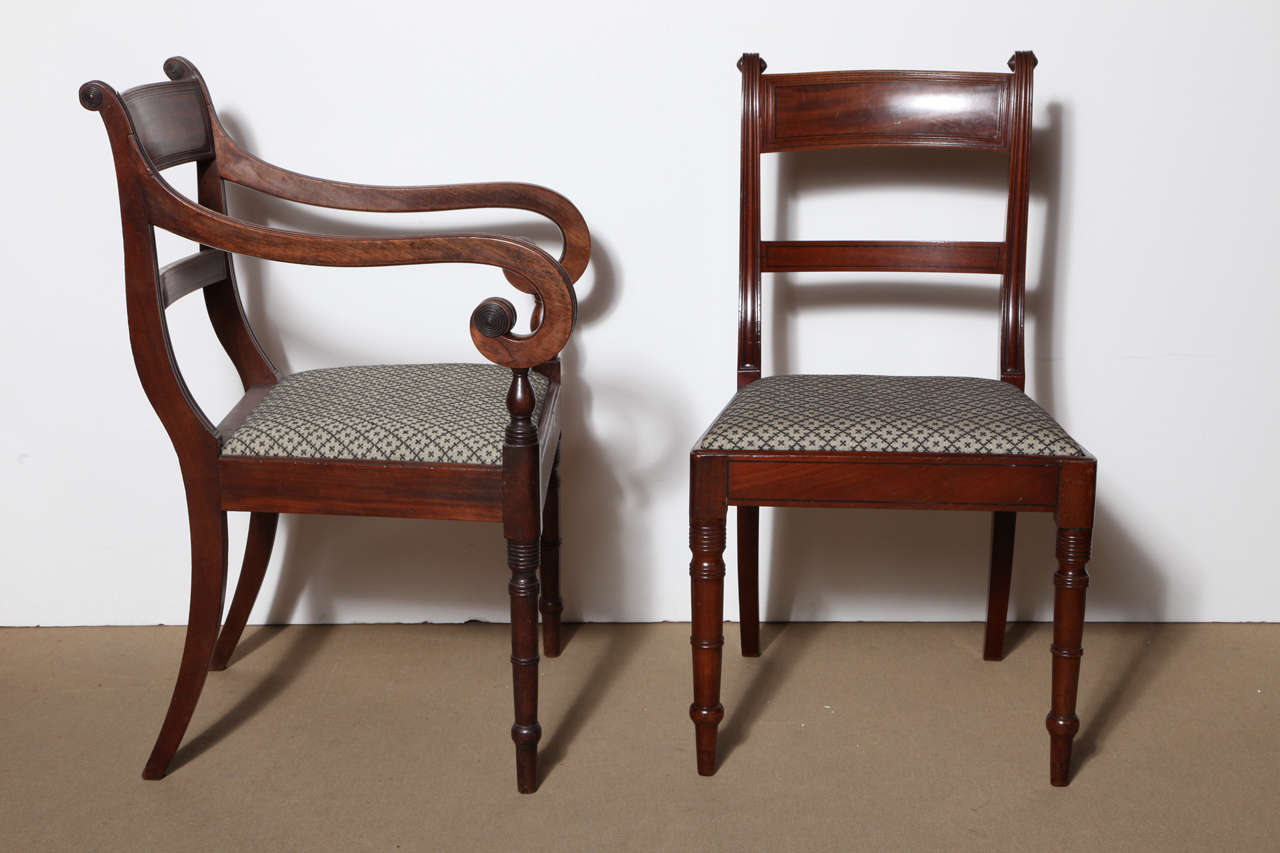 Set of Eight Early 19th Century English Regency Mahogany Dining Chairs Consisting of Two Armchairs And Six Side Chairs