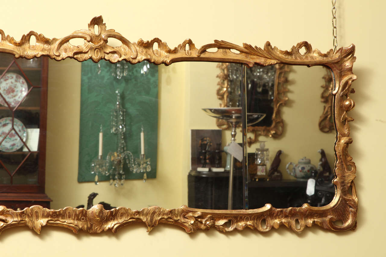 Rococo Antique Chippendale Period Carved Giltwood Overmantle Mirror, circa 1755 For Sale