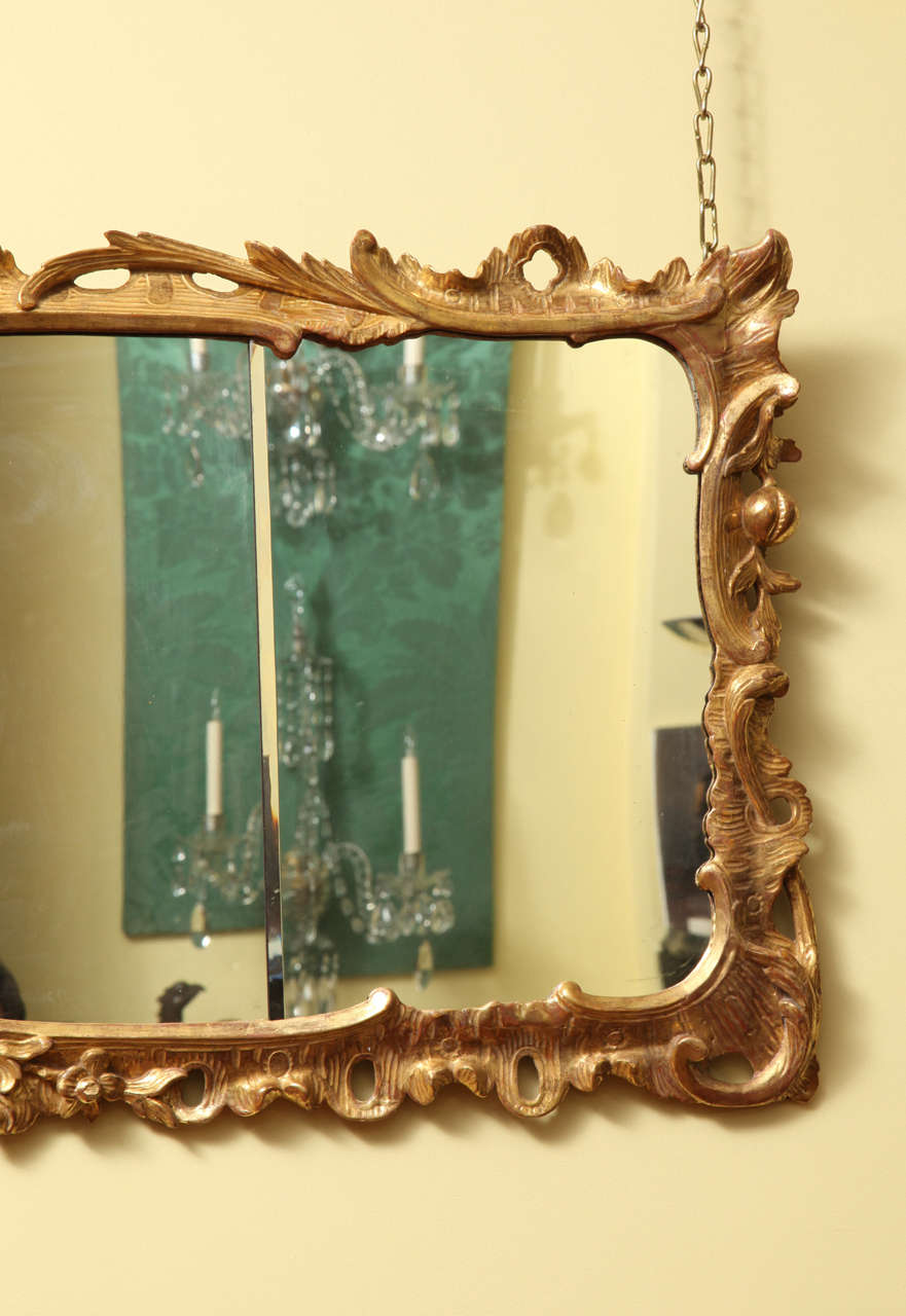 Hand-Carved Antique Chippendale Period Carved Giltwood Overmantle Mirror, circa 1755 For Sale