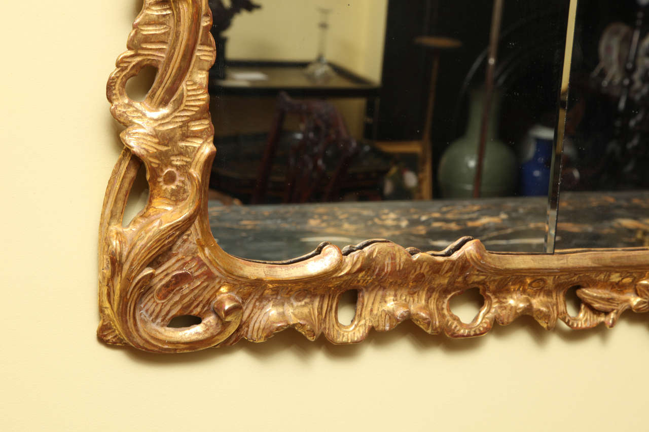 Gesso Antique Chippendale Period Carved Giltwood Overmantle Mirror, circa 1755 For Sale