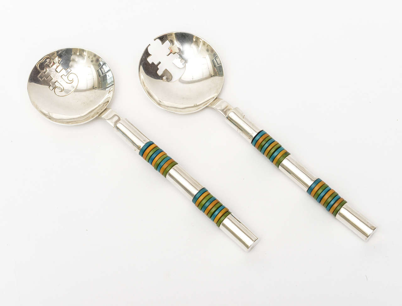 Sterling Silver and Resin Salad Serving Pieces