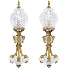 A Very Rare Pair Of Baccarat Mantel Top Globe Lights