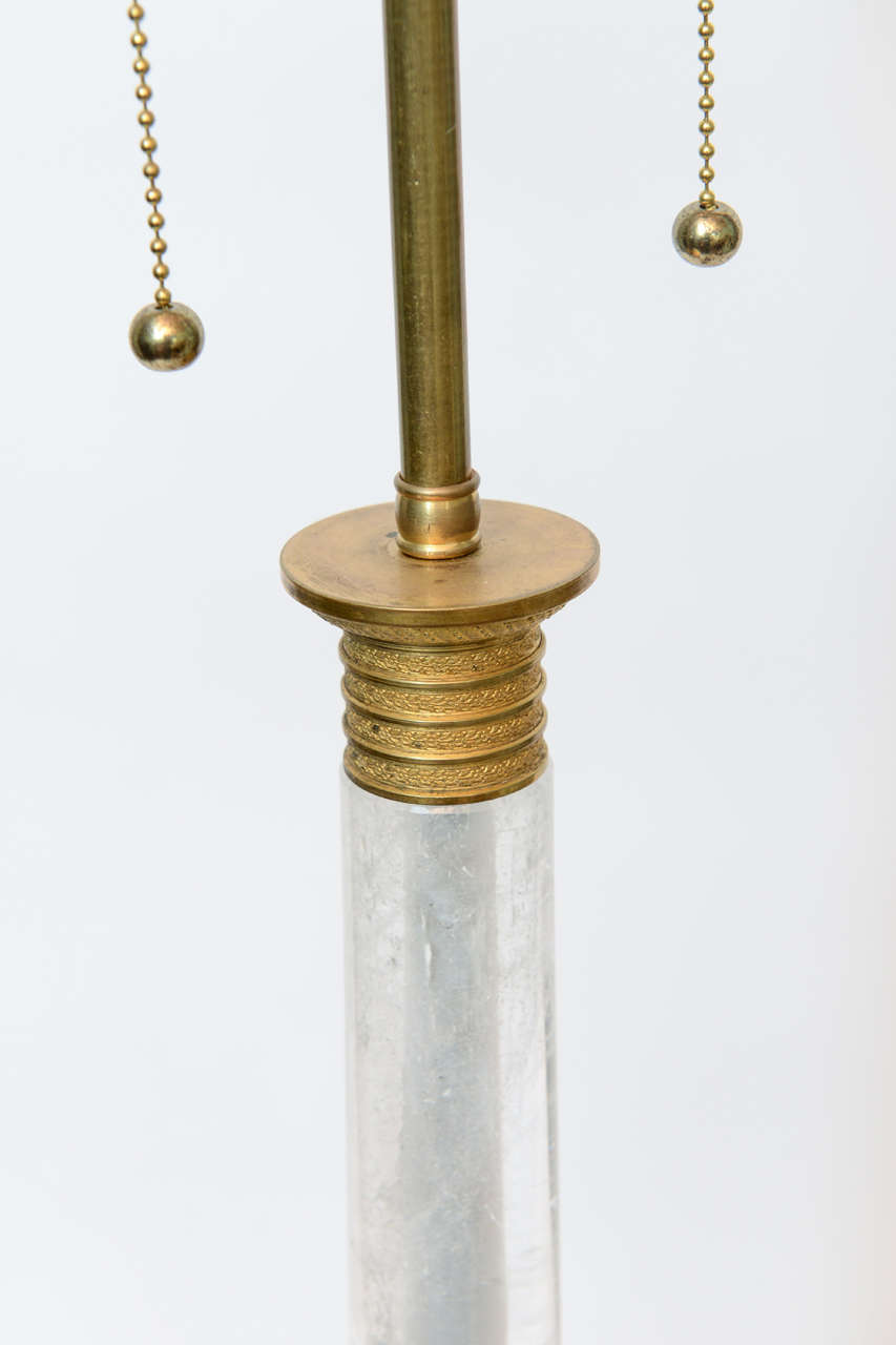 Pair of Empire Style Rock Crystal Column Lamps For Sale 1