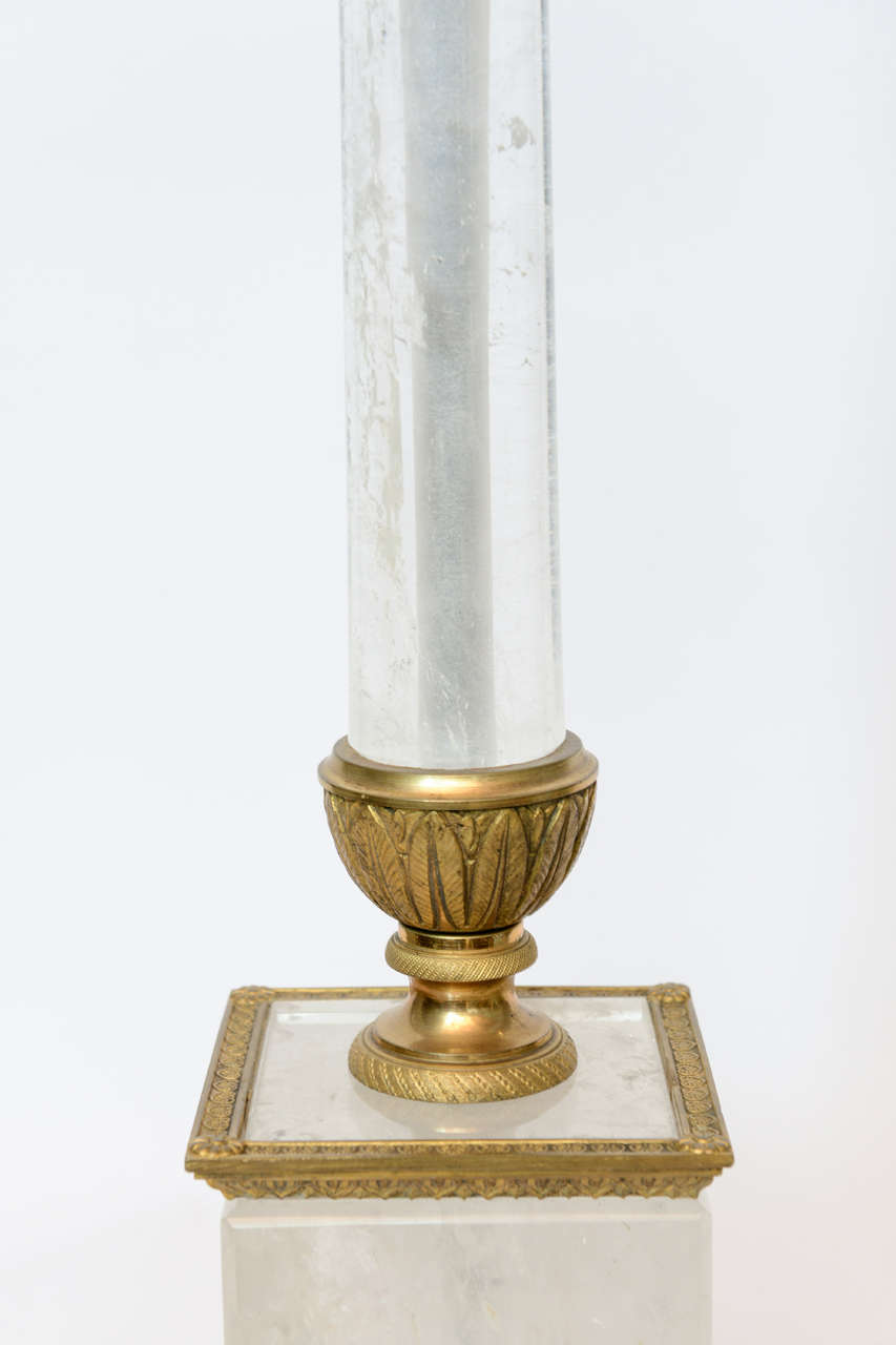 Pair of Empire Style Rock Crystal Column Lamps For Sale 2