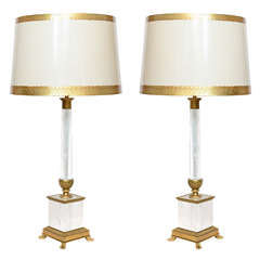 Pair of Empire Style Rock Crystal Column Lamps
