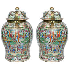 Large Pair of Rose Medallion Canton Covered Jars 5