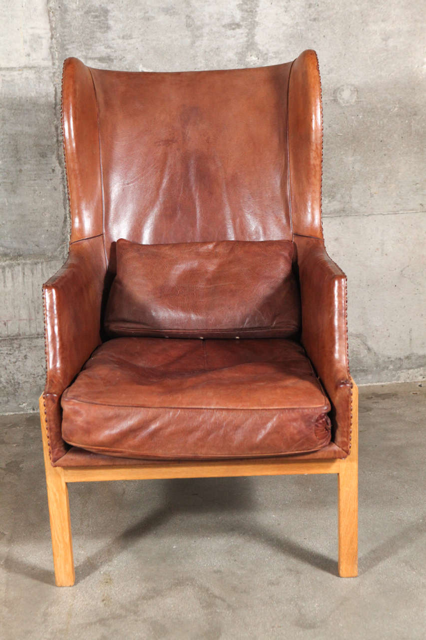 Mogens Koch Wingback Chair and Stool In Good Condition In Los Angeles, CA