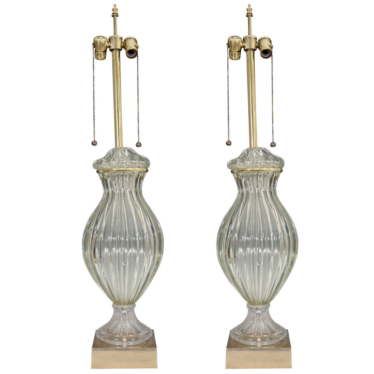 Midcentury Pair of Clear Glass Murano Table Lamps for Marbro