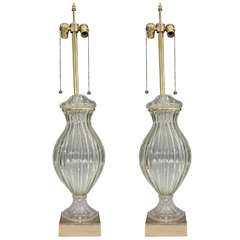 Midcentury Pair of Clear Glass Murano Table Lamps for Marbro