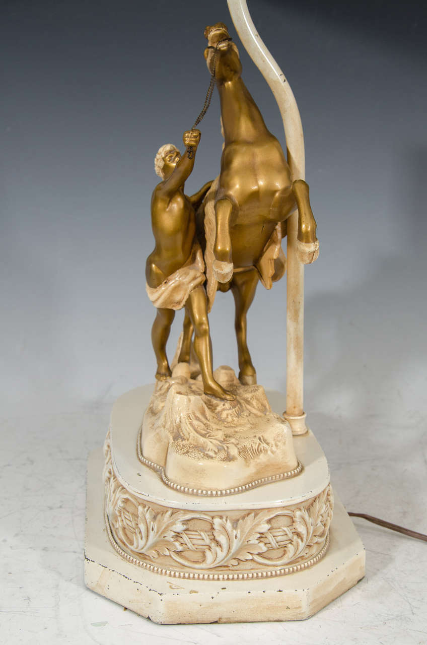 Metal 1940s Figural Horse and Rider Table Lamp