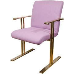 Midcentury Brass and Lavender Wool Armchair by Directional