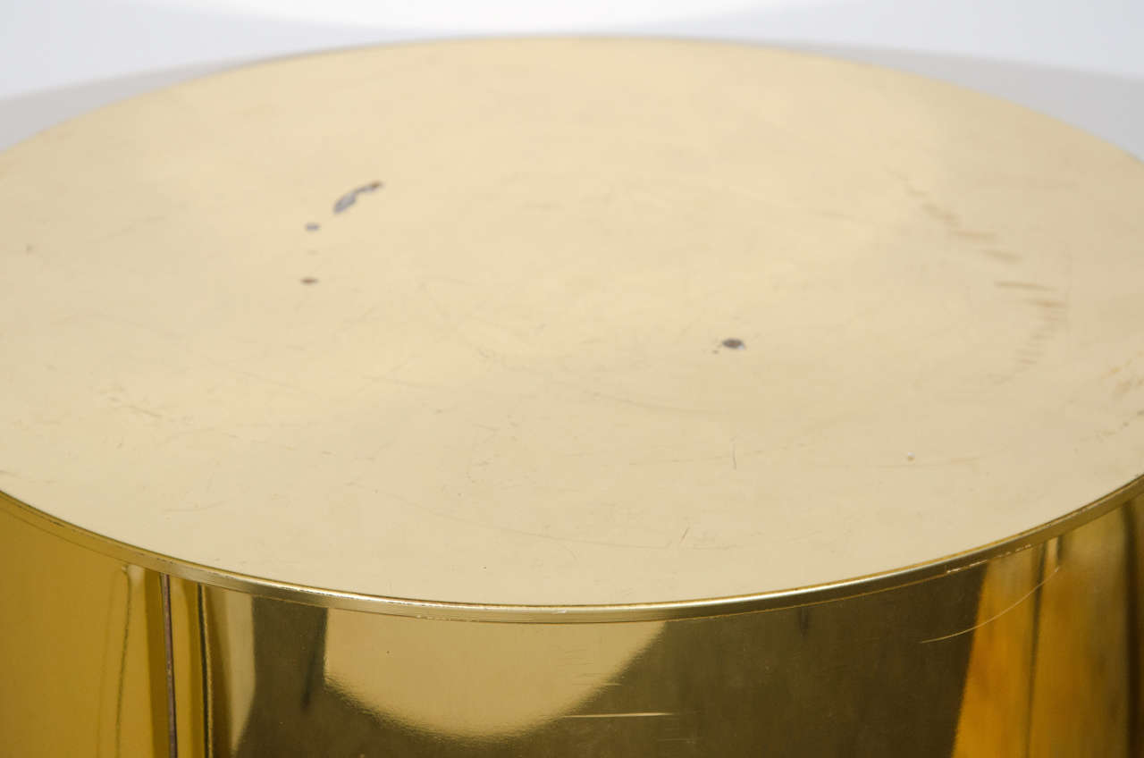 Midcentury Signed Curtis Jere Brass Drum Table In Fair Condition In New York, NY
