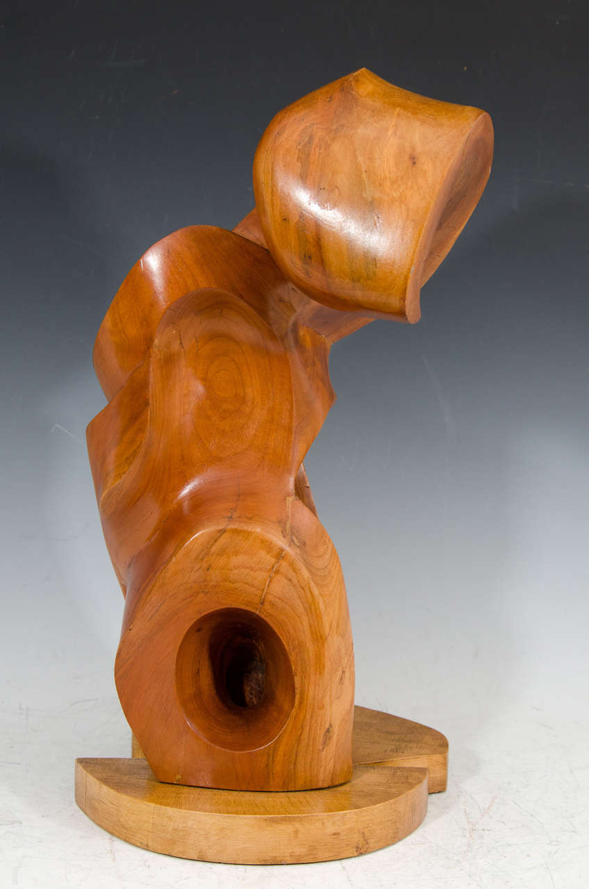 Midcentury Carved Wood Abstract Sculpture by Edmund Spiro In Good Condition In Astoria, NY