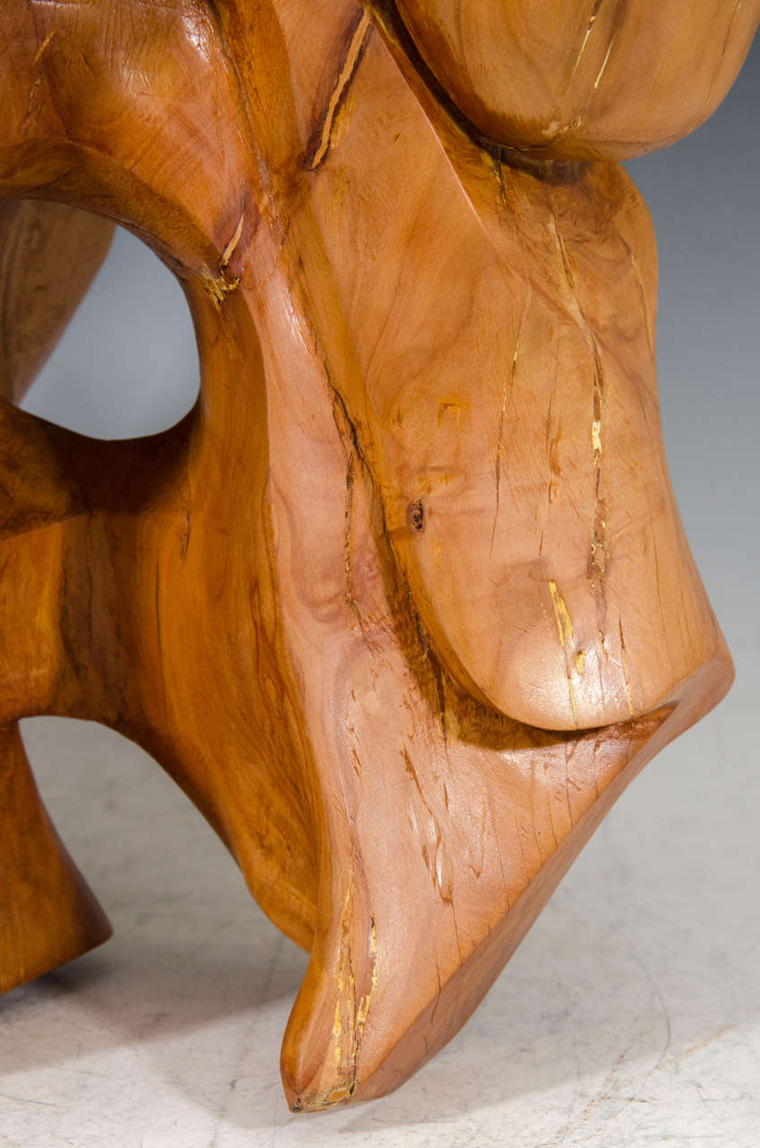 American Midcentury Carved Wood Abstract Sculpture by Edmund Spiro