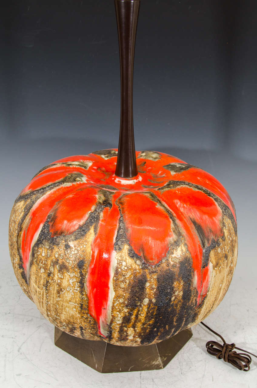 Midcentury Monumental Lava Glaze Ceramic Table Lamp In Good Condition In New York, NY