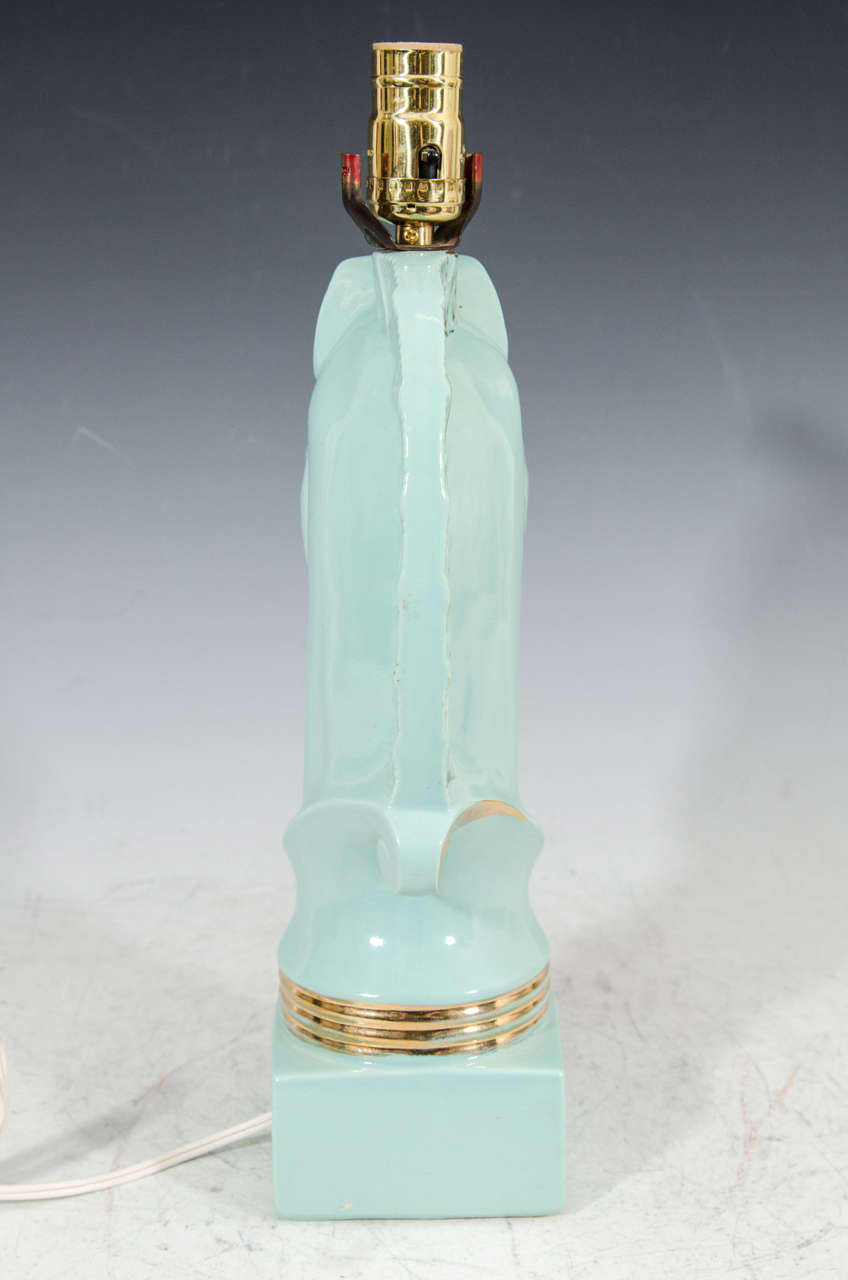 Vintage Pair of Seafoam Green Sculptural Horse Head Lamps In Good Condition In Astoria, NY