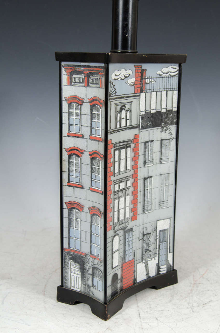 Mid-20th Century Great Brownstone Scene Table Lamp by Maurice Heaton For Sale