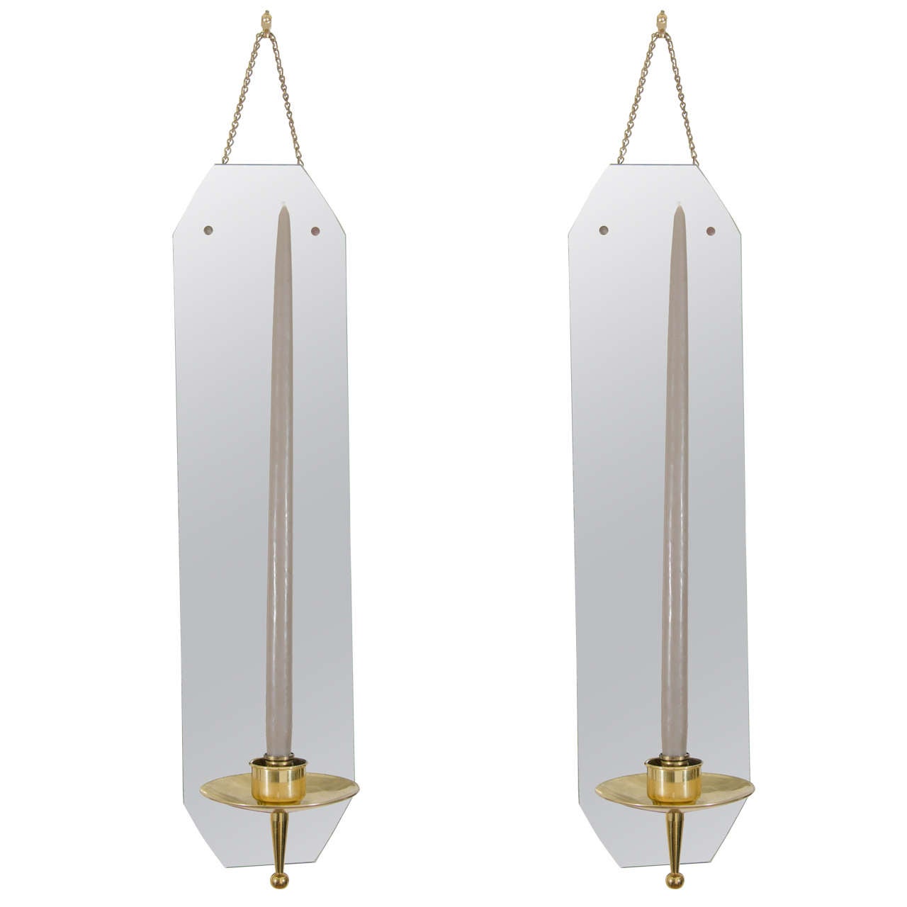 Tommi Parzinger Style Mirror and Brass Wall Candle Sconces