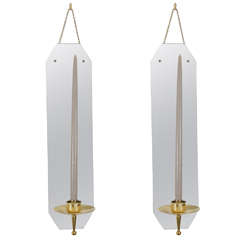 Tommi Parzinger Style Mirror and Brass Wall Candle Sconces