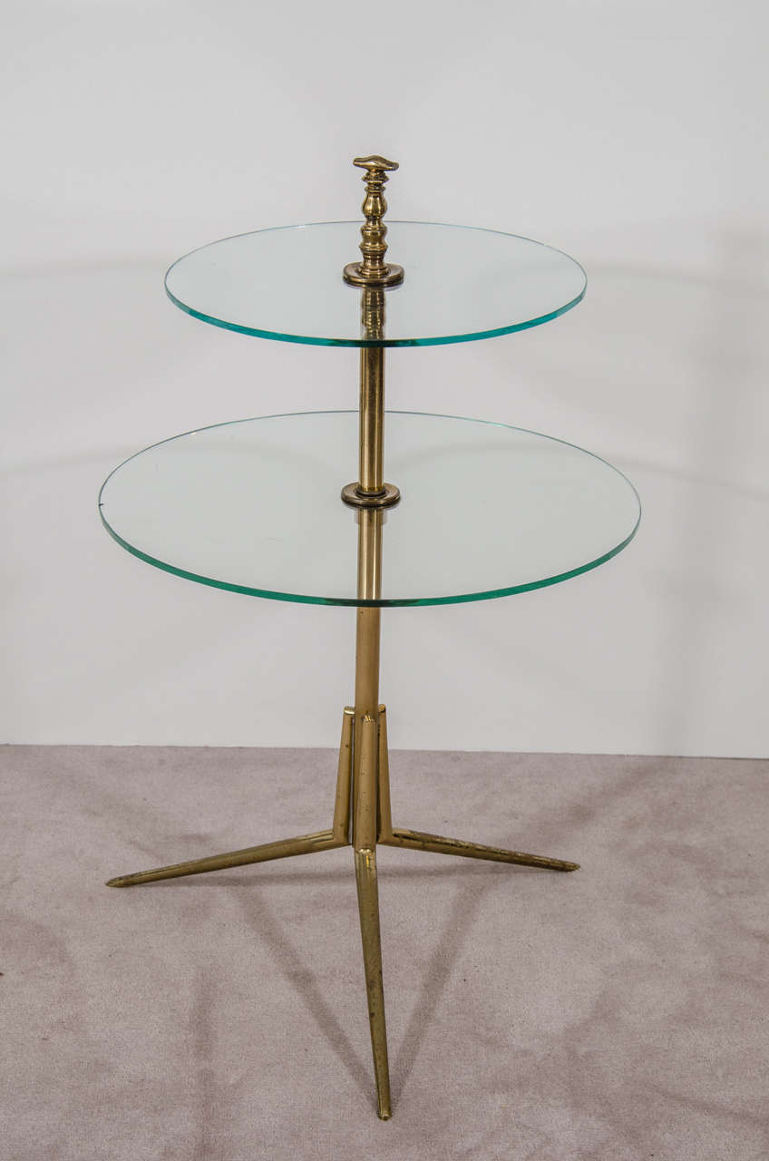 Italian Vintage Modern Brass and Glass Side Table after Gio Ponti, Italy