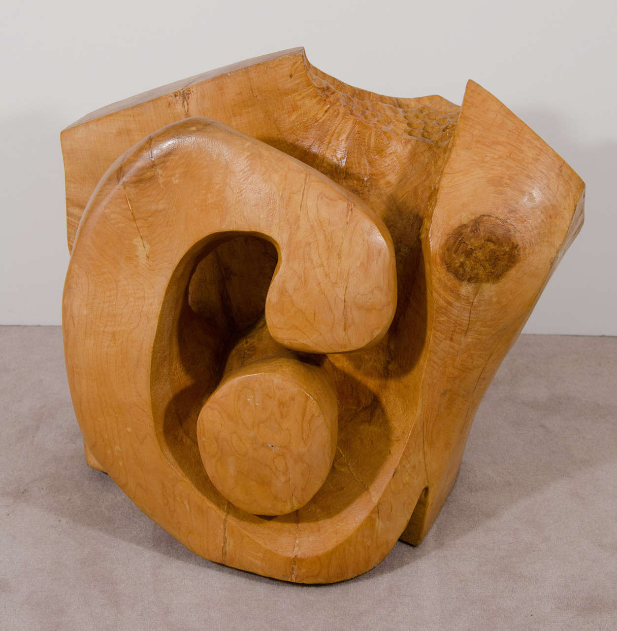 Midcentury Carved Wood Abstract Sculpture by Edmund Spiro