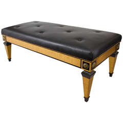 Vintage Midcentury Baker "Beacon Hill" Bench in Black Leather