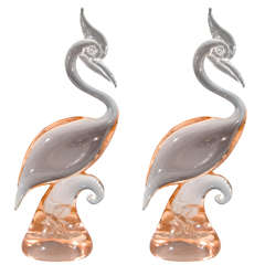 Midcentury Pair of Murano Glass Sculptural Exotic Birds