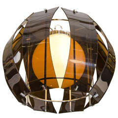 1970s Smoked Acrylic and Chrome Globe Pendant Chandelier Light