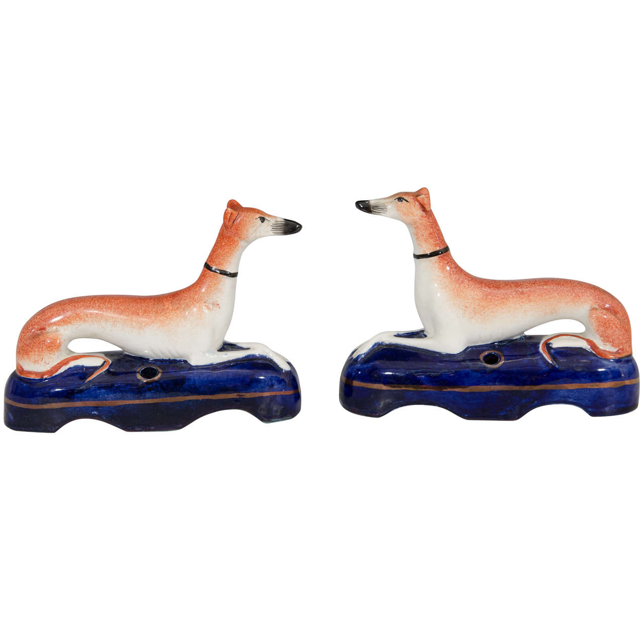 19th Century Staffordshire Greyhound Desk Dogs with Pen Holder Base